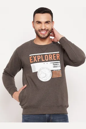 Duke Men Brown Printed Fleece Sweatshirt