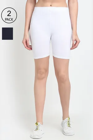 Jinfo Women Pack of 2 White & Navy Blue Solid Cycling Shorts