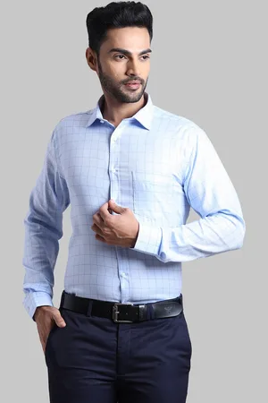 Park Avenue Men Blue Slim Fit Checked Cotton Formal Shirt
