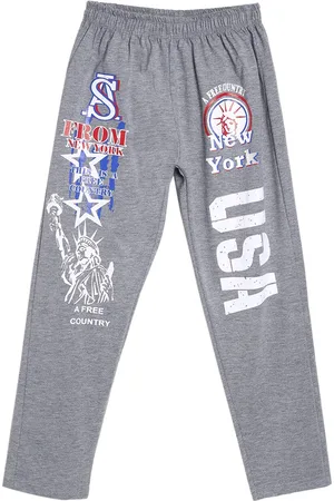 Sweet Angel Boys Grey Melange & White Graphic Printed Pure Cotton Straight-Fit Track Pants
