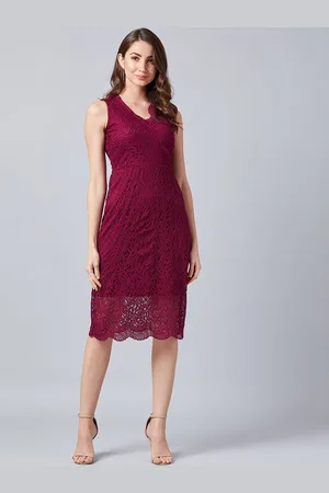 ATHENA Women Self Design Burgundy Sheath Dress