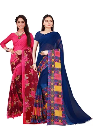 Florence Navy Blue & Pink Pure Georgette Saree Pack of 2