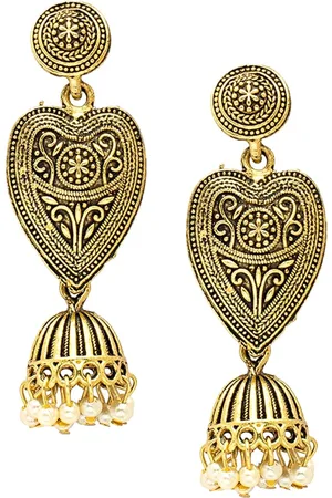 Shivansh Women Gold-Toned Gold Plated Contemporary Jhumka Earrings