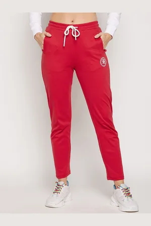 EDRIO Women Red Solid Slim-Fit Track Pants