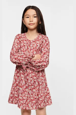 MANGO Girls Dusty Rose Pink & White Floral Print A-Line Dress