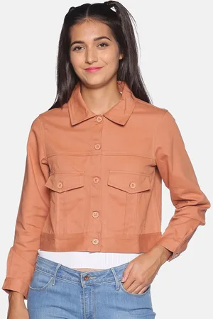 Campus Women Khaki Windcheater Crop Denim Jacket