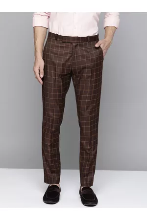 DENNISON Men Burgundy Checked Smart Tapered Fit Trousers