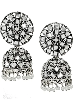 Shivansh Women Silver-Toned Silver Plated Contemporary Jhumka Earrings
