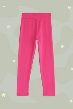 HERE&NOW Girls Pink Solid Pure Cotton Ankle Length Leggings