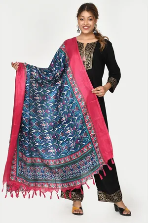 Kesarya Pink & Blue Ethnic Motifs Printed Dupatta