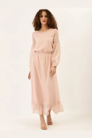 DODO & MOA Women Peach-Coloured Dobby Weave Self Design Maxi Dress