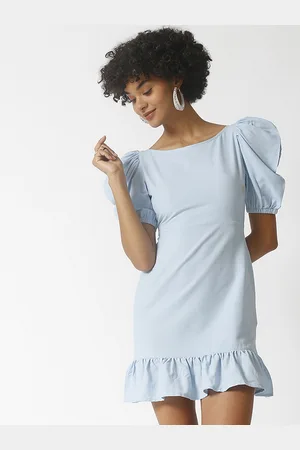Campus Blue Solid Sheath Mini Dress