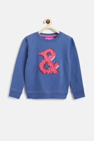 TALES & STORIES Girls Blue Embellished Cotton Sweatshirt