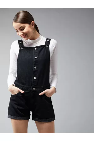 DOLCE CRUDO Women Black Solid Living My Style Denim Dungaree