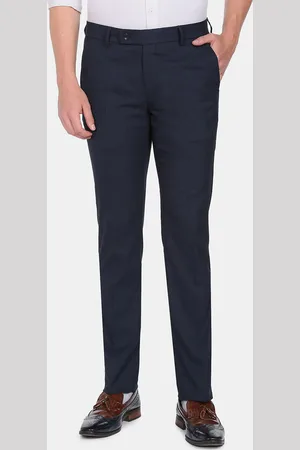 Arrow Men Navy Blue Solid Regular Fit Formal Trousers