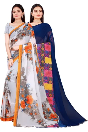 Florence Navy Blue & White Pure Georgette Saree Pack of 2