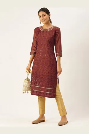SWAGG INDIA Women Brown Floral Sequinned Kurta