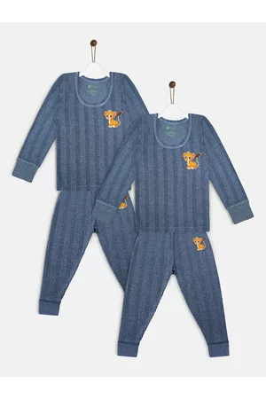 YK Kids Pack Of 2 Blue Striped Thermal Set