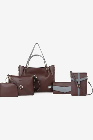 ROVOK Brown Colourblocked PU Structured Shoulder Bag with Tasselled Set ogf 5
