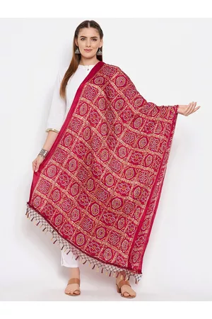 Clora Creation Maroon & White Printed Bandhani Dupatta