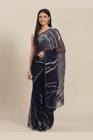ZARI Navy Blue Embellished Sequinned Pure Chiffon Saree