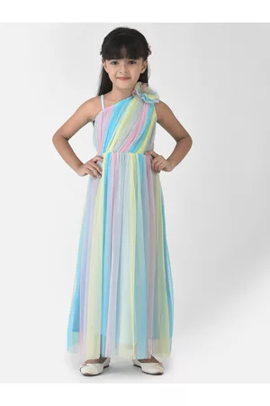 Eavan Girls Blue & Yellow Net Maxi Maxi Dress