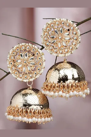 karatcart Women Rose Gold Plated Dome Shaped Jhumkas Earrings