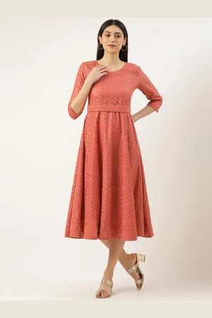 SWAGG INDIA Woman Ethnic Motifs Embroidered Ethnic Midi Dress