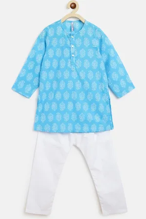 Campana Boys Blue Ethnic Motifs Printed Pure Cotton Kurta with Pyjamas