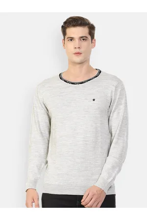 Louis Philippe Men Grey & Black Solid Round Neck Pullover