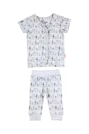 Gini and Jony Infants Girls White & Grey Printed Top with Pyjama