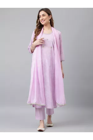 Khushal K Women Purple Panelled Kurta with Trousers & With Dupatta