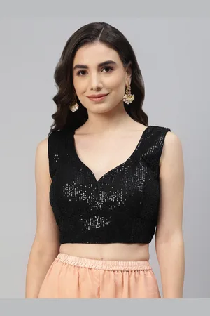 SHOPGARB Women Black Sequined Padded Saree Blouse