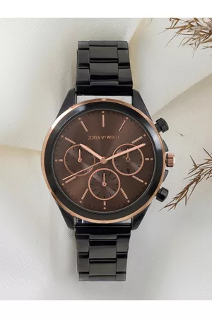 Joker & Witch Men Brown Dial & Black Stainless Steel Bracelet Style Straps Analogue Watch