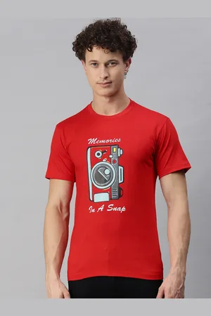 BRATMA Men Red Typography Printed Round Neck Regular Sleeves T-shirt