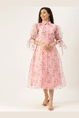 Ethnovog Women Pink Floral Digital Printed Made To Measure Floral Organza Kurta
