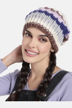 Magic Needles Women Grey & Pink Self Striping Slouch Beanie