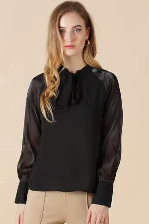 Gipsy Women Black Tie-Up Neck Georgette Top