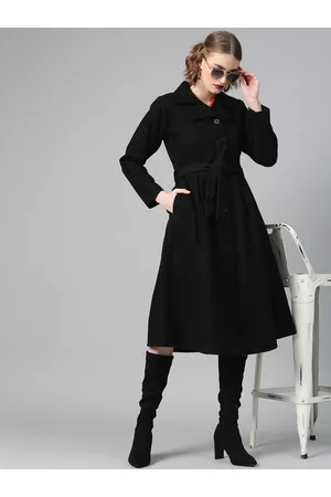 ATHENA Women Black Solid Overcoat