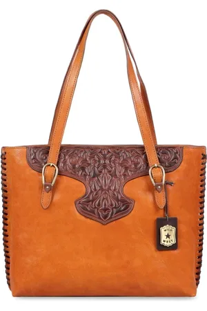women orange textured leather oversized structured tote bag