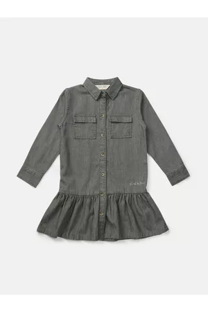 Gini and Jony Girls Olive Green Solid Cotton Drop Waist Dress