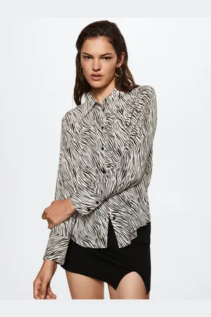 MANGO Women Black & White Abstract Print Casual Sustainable Shirt