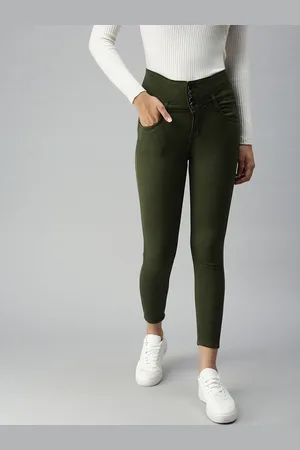 SHOWOFF Women Olive Green Jean Skinny Fit High-Rise Stretchable Jeans