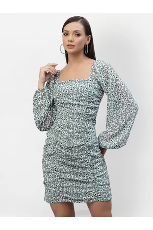 Aayu Women Green & White Floral Georgette Sheath Dress