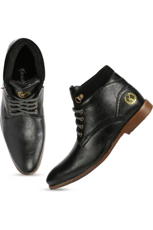 Kraasa Men Black Patterned Mid-Top Boots