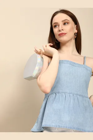 all about you Blue Shoulder Straps A-Line Denim Top