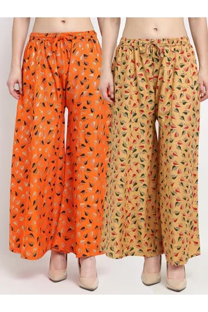 Jinfo Women Orange & Beige Floral Printed Flared Palazzos Set Of 2