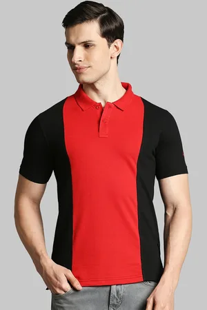 Parx Men Red & Black Colourblocked Cotton Polo Collar T-shirt