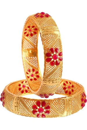 Jewar Mandi Set Of 2 Gold-Plated Red Stone Studded Bangles