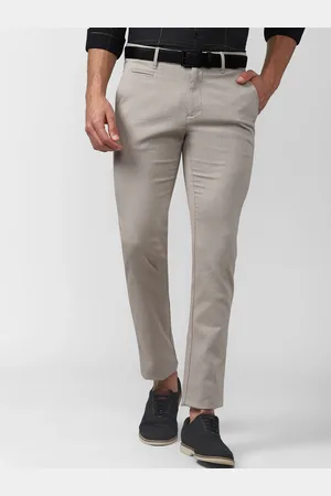 V Dot Men Grey Textured Slim Fit Trousers